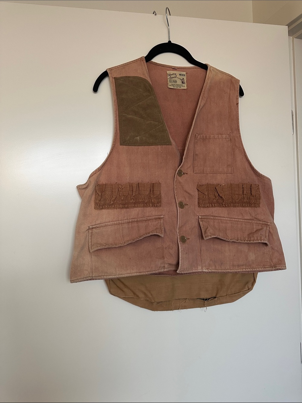 Vintage Enesco Rose-Tan Hunting Vest with Olive Patch